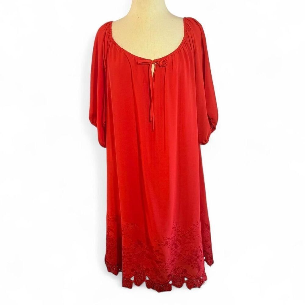 Sharagano Orange/Red boho off-the-shoulder sheath dress with embroidered hem 16